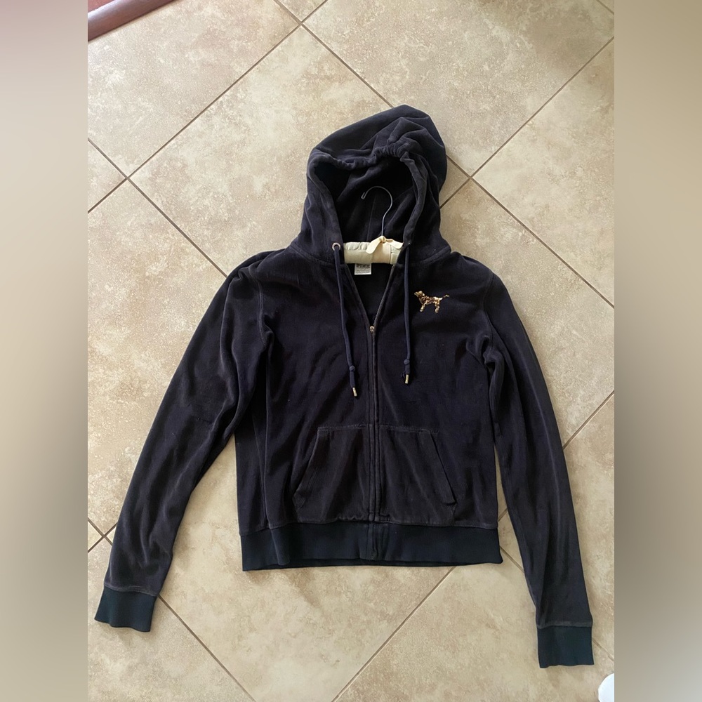 black pink jacket (with gold sequins), brand: pink (victorias secret)